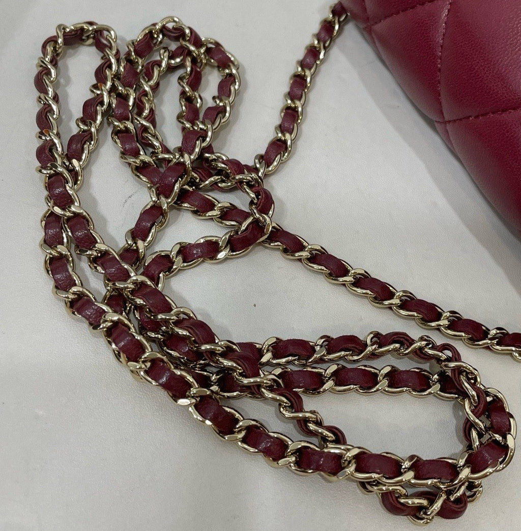 Chanel  Lambskin Chain Cylinder Bag Crossbody Red Gold Women Classic Fashion