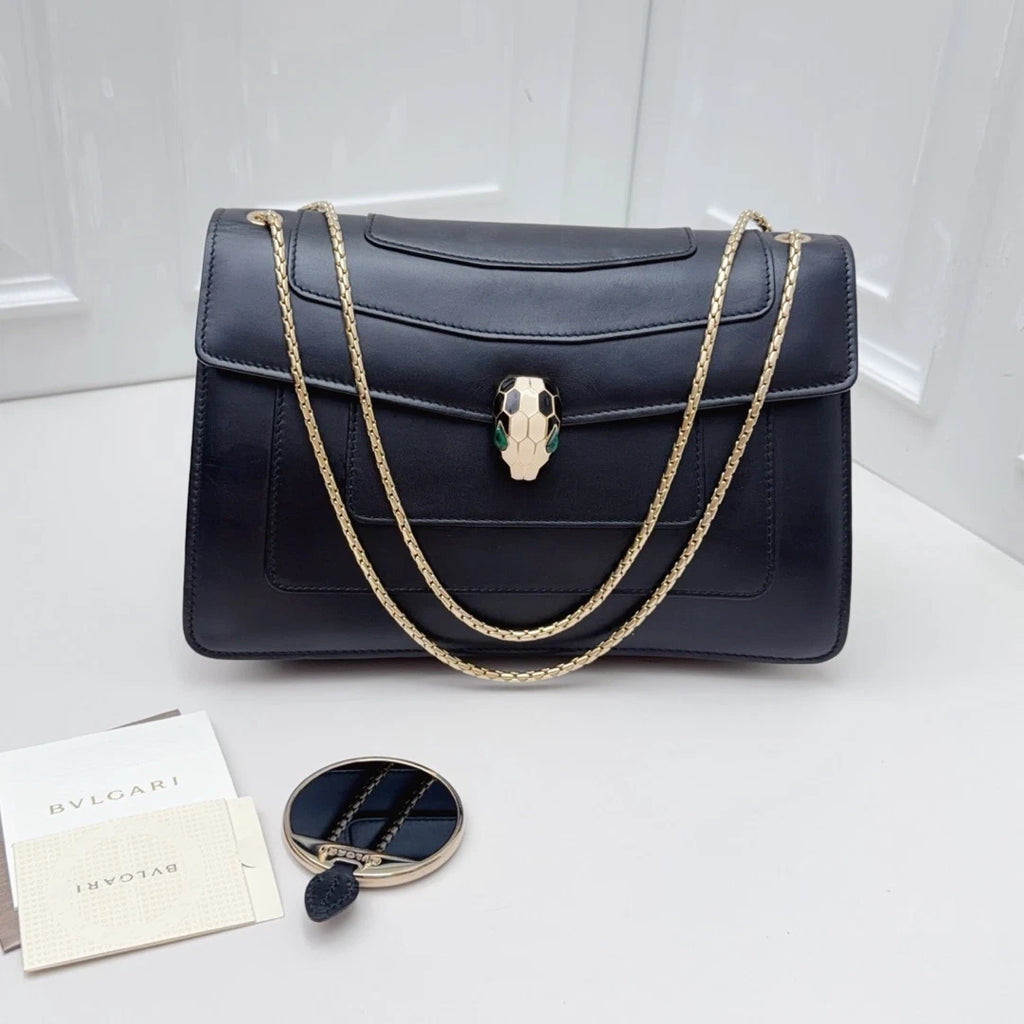 BVLGARI Serpenti Black Calf Leather Shoulder Bag Women Fashion