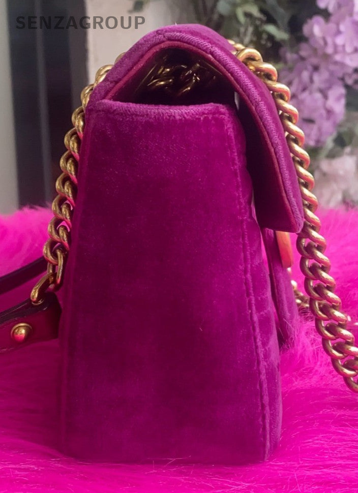 GUCCI GG Marmont 26 velvet Chain Shoulder bag Women Purple Gold