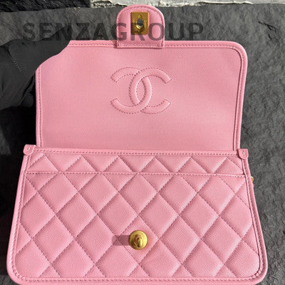 Chanel 22K Pink Quilted Caviar Gold Chain Shoulder Crossbody Bag