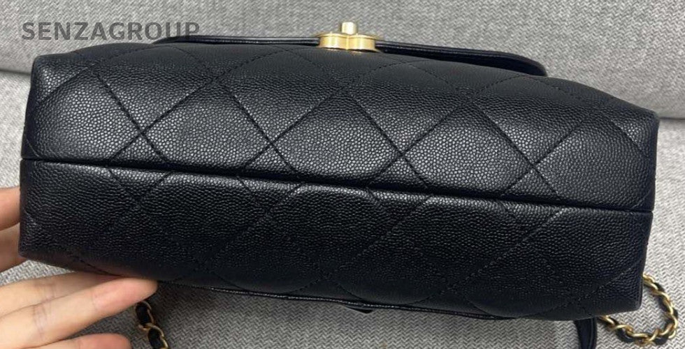 Chanel Diamond Pattern Chain Shoulder Bag Crossbody Black Gold Women Classic
