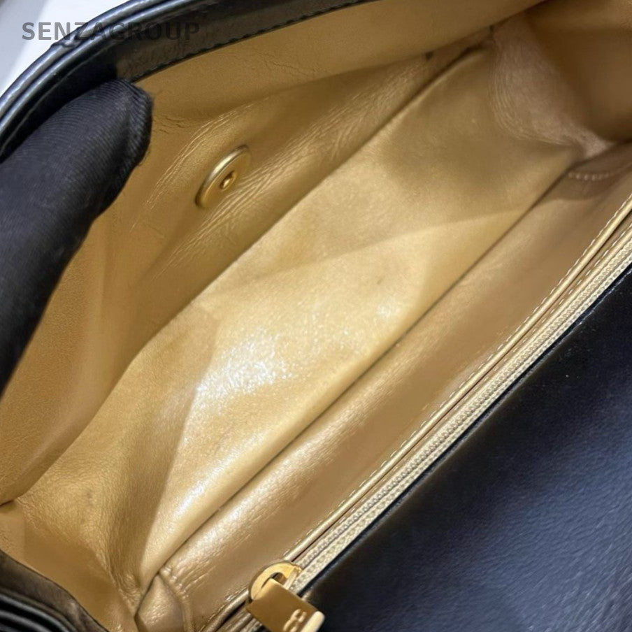 Chanel Classic Flap Mini Chain Shoulder Bag Crossbody Black Gold Women