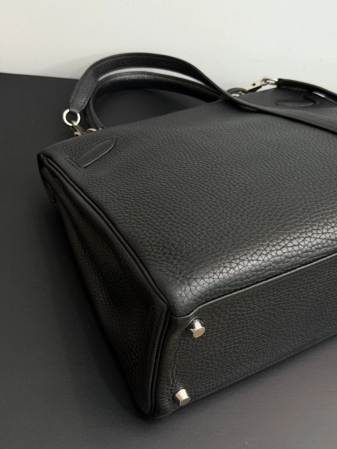 Authentic Hermes Kelly 32 Togo Tote Top Handle Crossbody Bag Black SHD