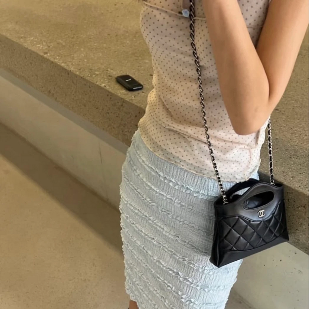 Chanel 31Bag Nano Chain Shoulder Crossbody Black Gold Diamond Women Classic