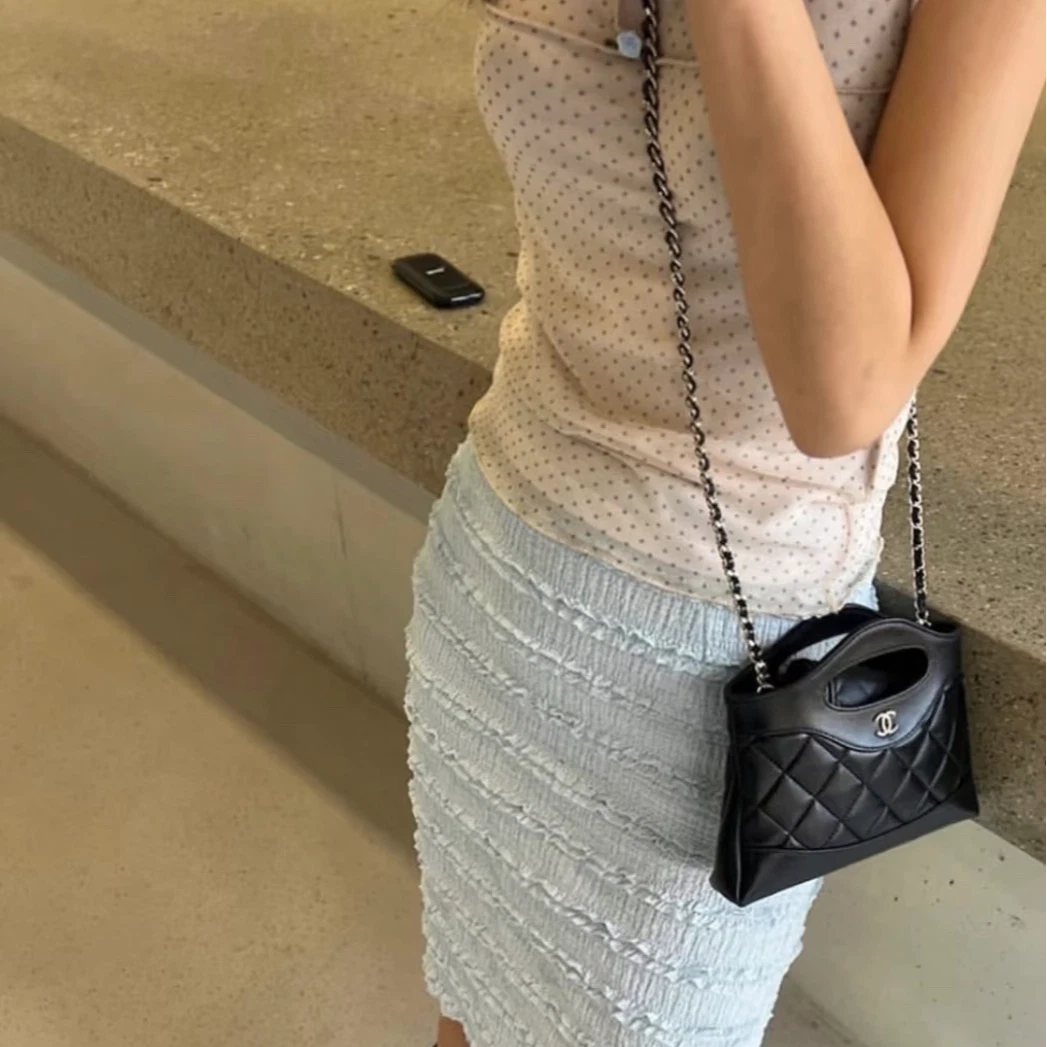 Chanel 31Bag Nano Chain Shoulder Crossbody Black Gold Diamond Women Classic