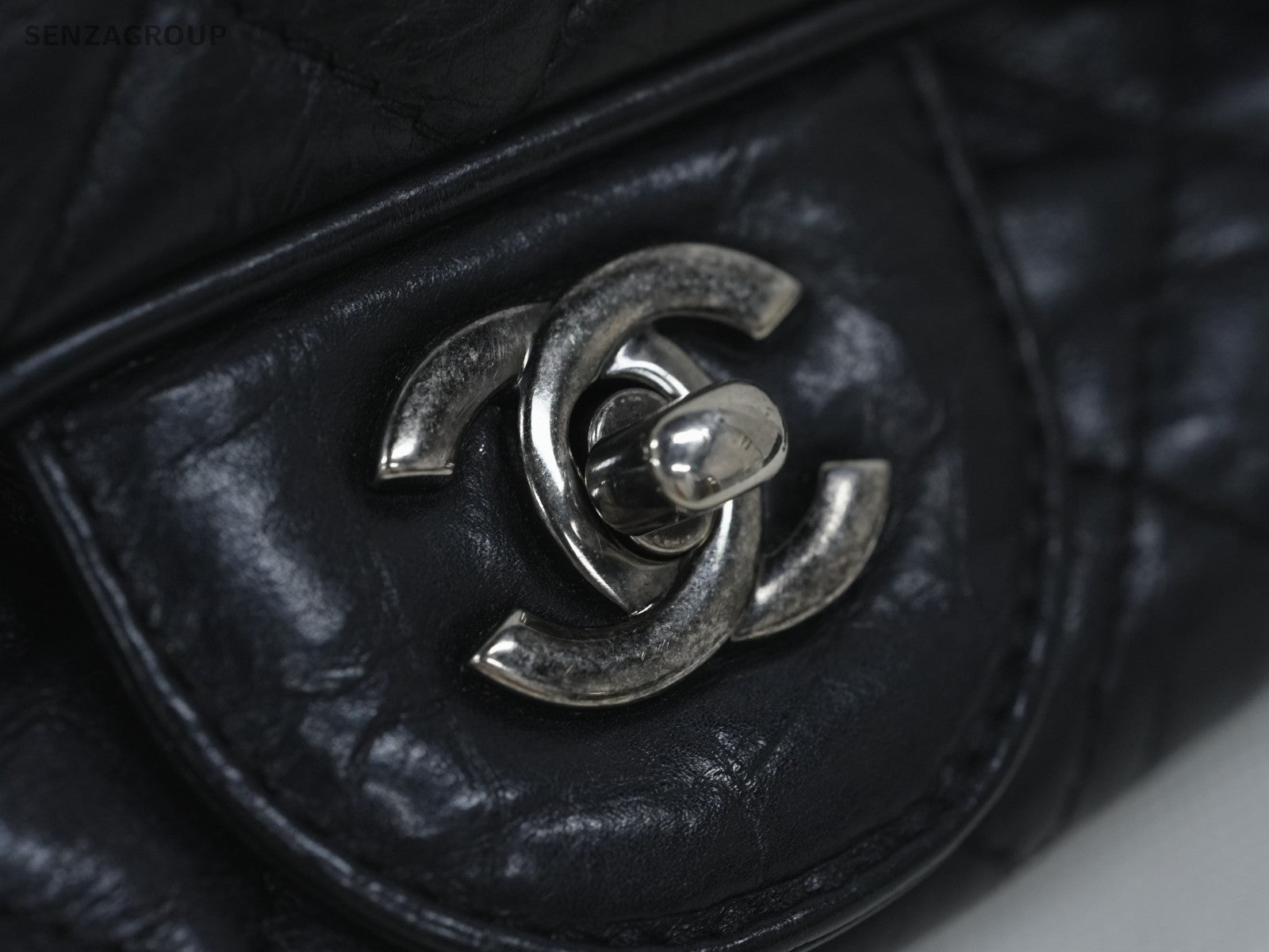 CHANEL Classic Flap MM Oil waxed leather Chain Shoulder bag Black Silver Classic