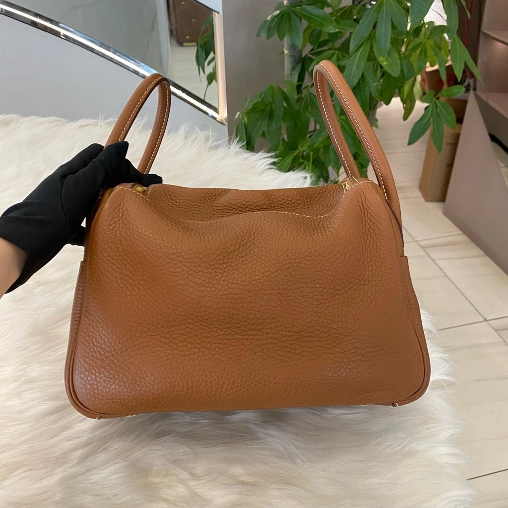 Hermès Lindy 26 Gold Brown Leather Handbag Shoulder Bag Women's Classic