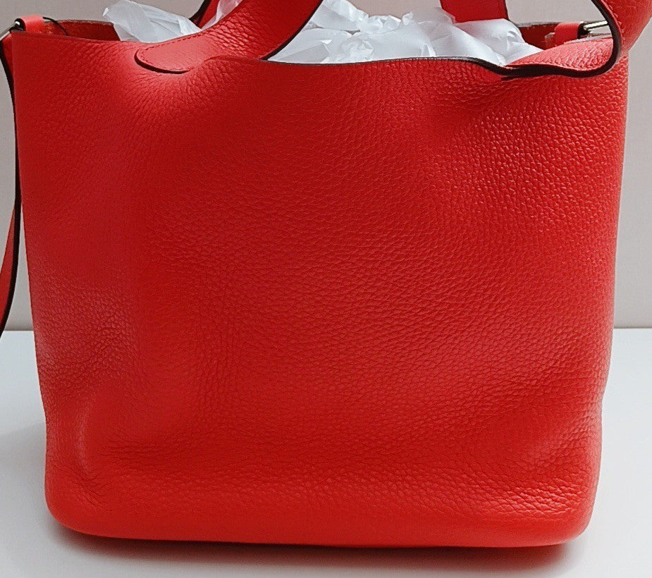 Hermes Picotin Lock Silver Hardware Tote Bag Pink Red Used Women Classic