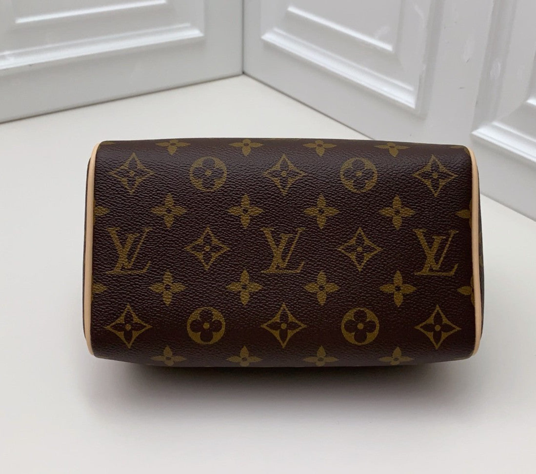 Louis Vuitton Speedy20 Monogram Top Handle Bag Crossbody Brown Gold Used Women