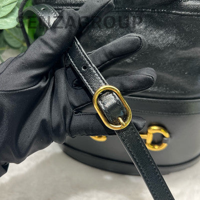 Gucci Horsebit 1955 Black Gold Bucket Bag Drawstring Shoulder Crossbody