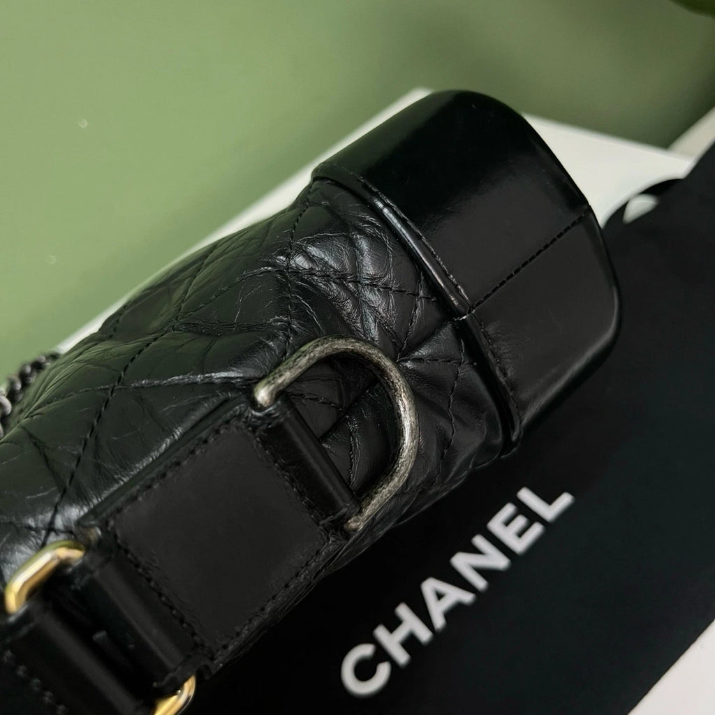Chanel Gabrielle PM Black Gold Chain Crossbody Shoulder Bag Diamond Women