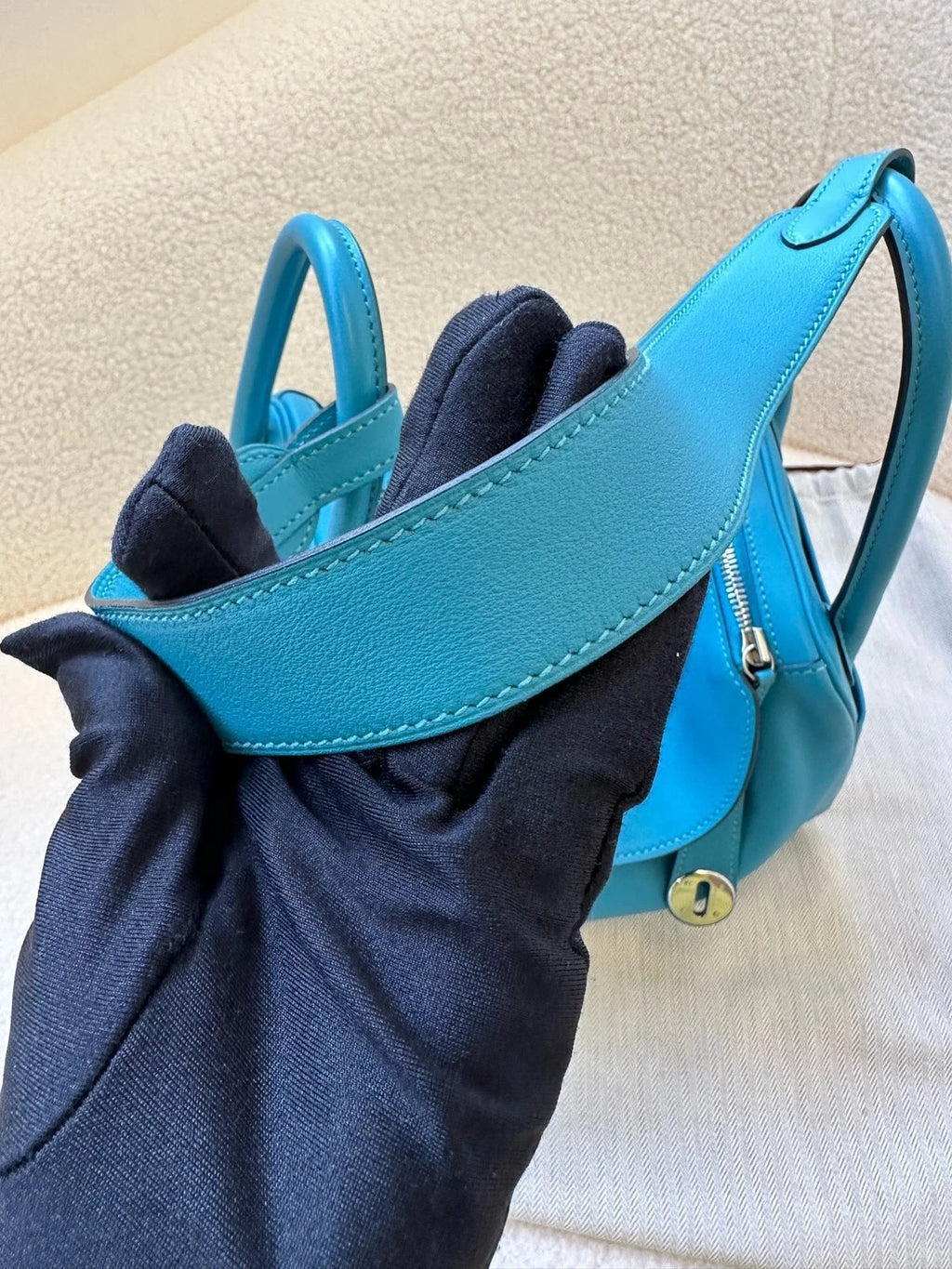 Hermes Lindy30 Blue Leather Silver Hardware Bag For Women
