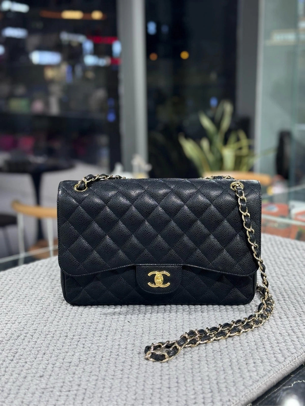 CHANEL CF Jumbo Black Leather Shoulder Bag For Women Pre-owned