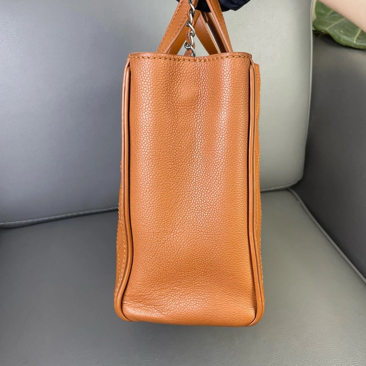 Vintage CHANEL Brown Leather Quilted Logo Tote Bag For Women