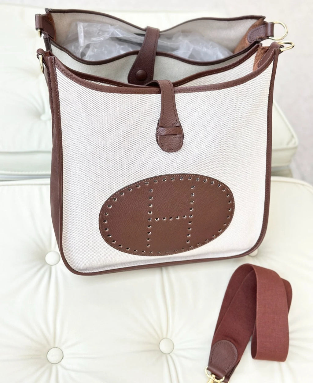 Hermes Evelyne29 Calfskin Canvas Shoulder Bag Crossbody Bag Women S