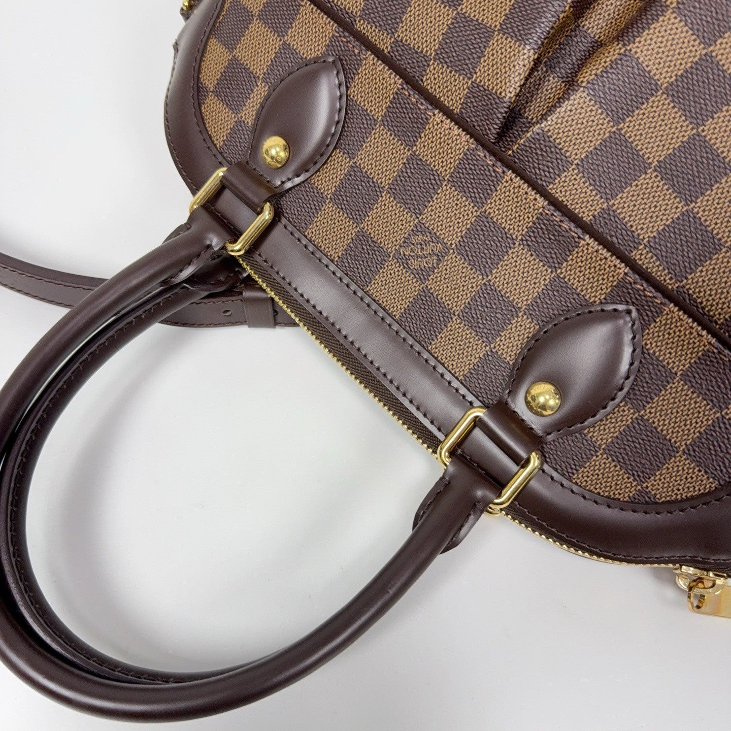 Louis Vuitton Trevi Damier Ebene Top Handle Shoulder Bag Brown Gold Women