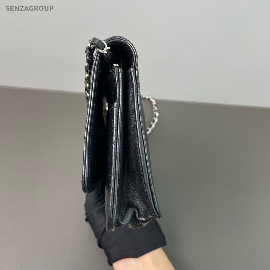 CHANEL Caviar Woc Calfskin Chain Shoulder bag Crossbody Black Silver Women