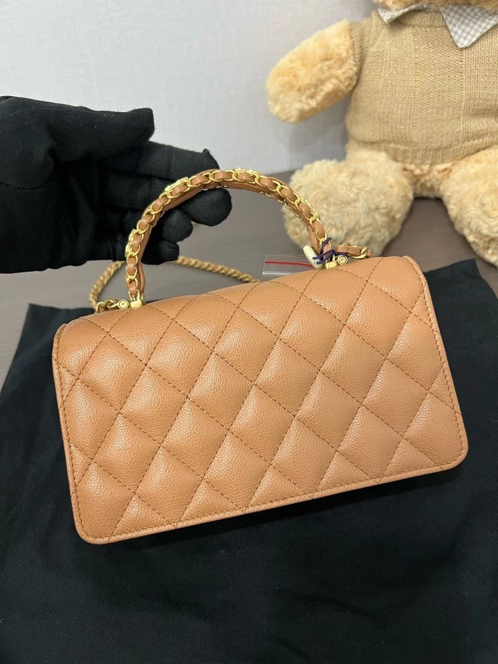 CHANEL Women's Calfskin Logo Top Handle Accordion Woc Bag