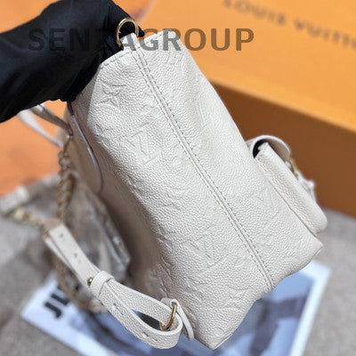 LV Leather Embossed White Gold Backpack Women Classic Fashion