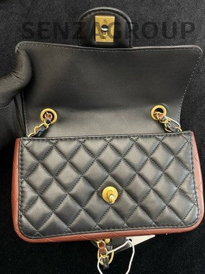 Chanel Red & Black Quilted Classic Flap Bag with Gold Chain