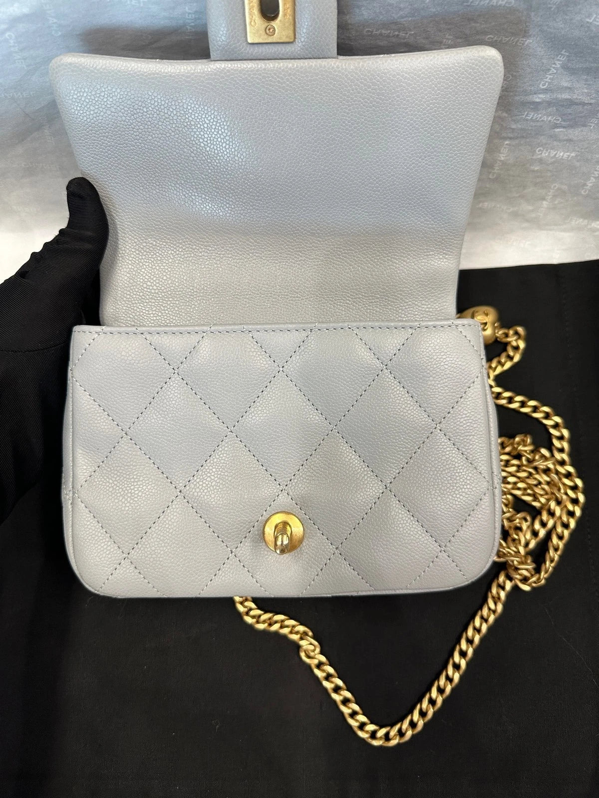 CHANEL Heart 20cm Gray Leather Crossbody Bag For Women