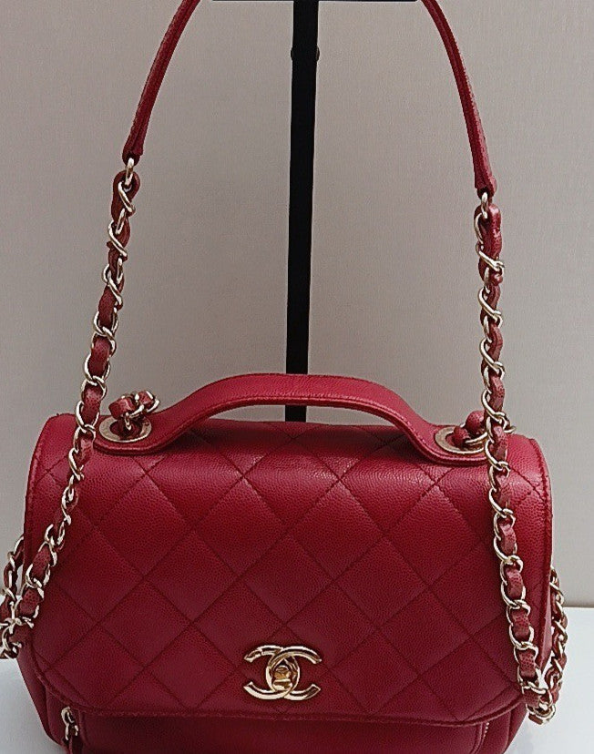 Chanel Diamond MM Chain Shoulder Bag Red Gold Used Women Classic Designer