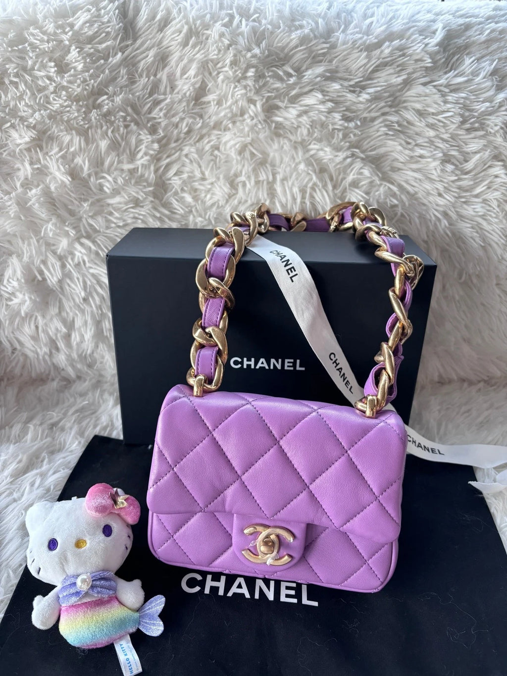 Chanel Purple Lambskin Square Shoulder Handbag for Women