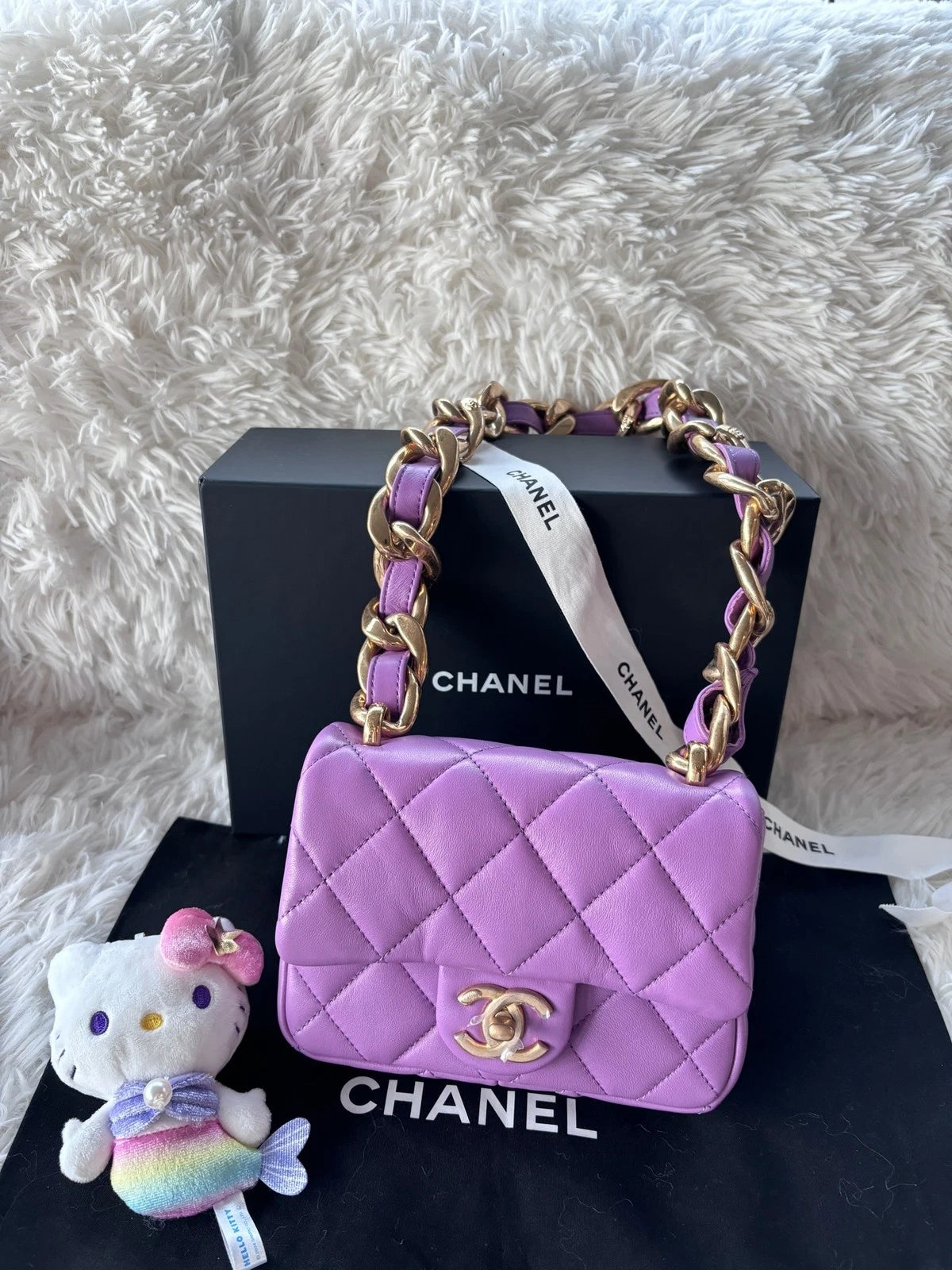 Chanel Purple Lambskin Square Shoulder Handbag for Women