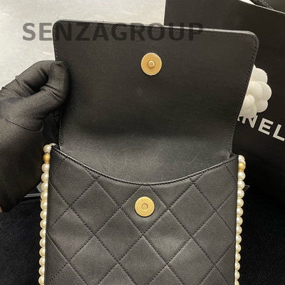 Chanel Black Quilted Pearl Chain Shoulder Crossbody Bag - Women's Fashion