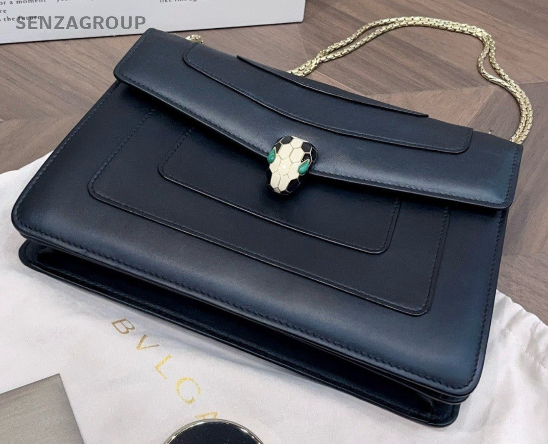 Bvlgari Serpenti Forever WOC MM Chain Shoulder Bag Crossbody Black Gold Women
