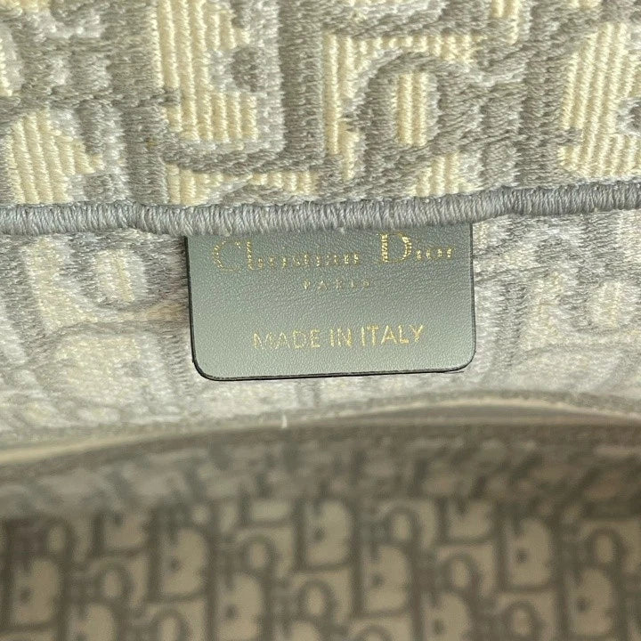 Dior Gray Embroidered Canvas Medium Book Tote Bag For Women