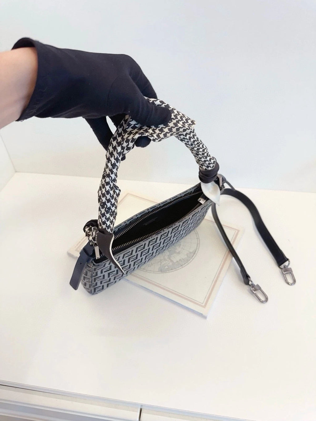 Fendi Blue Canvas Mini Baguette Handbag For Women