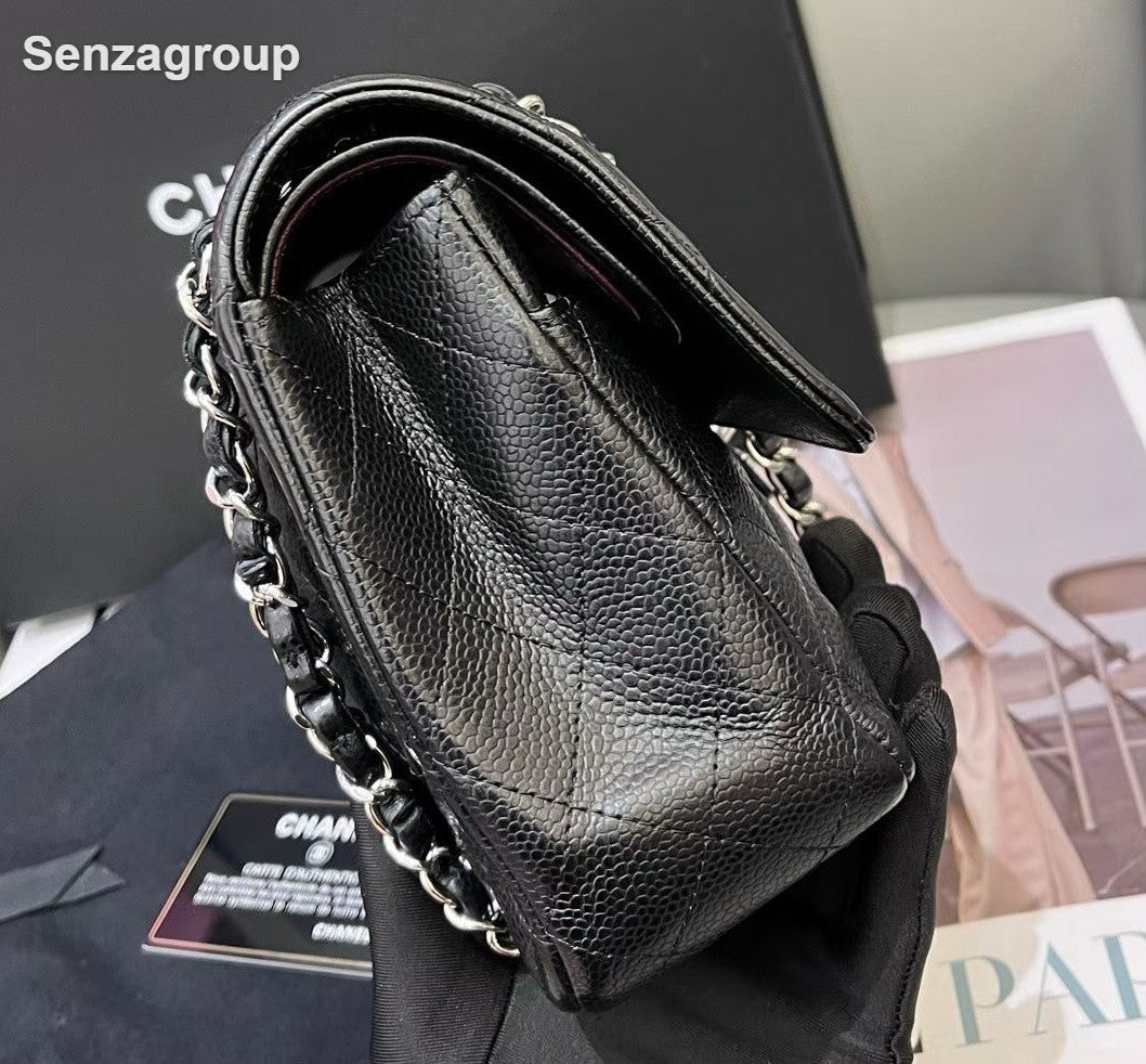 Chanel Classic Flap Chain MM Shoulder Bag Crossbody Black Silver Women Fashion