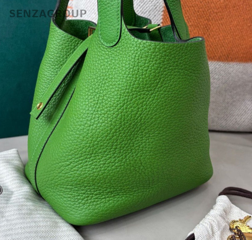 Hermes Picotin18 Top Handle Bag Green Gold Used Women Classic Fashion