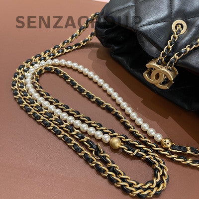 Chanel Quilted Pearl Drawstring Chain Bucket Bag Black Gold Shoulder Bag