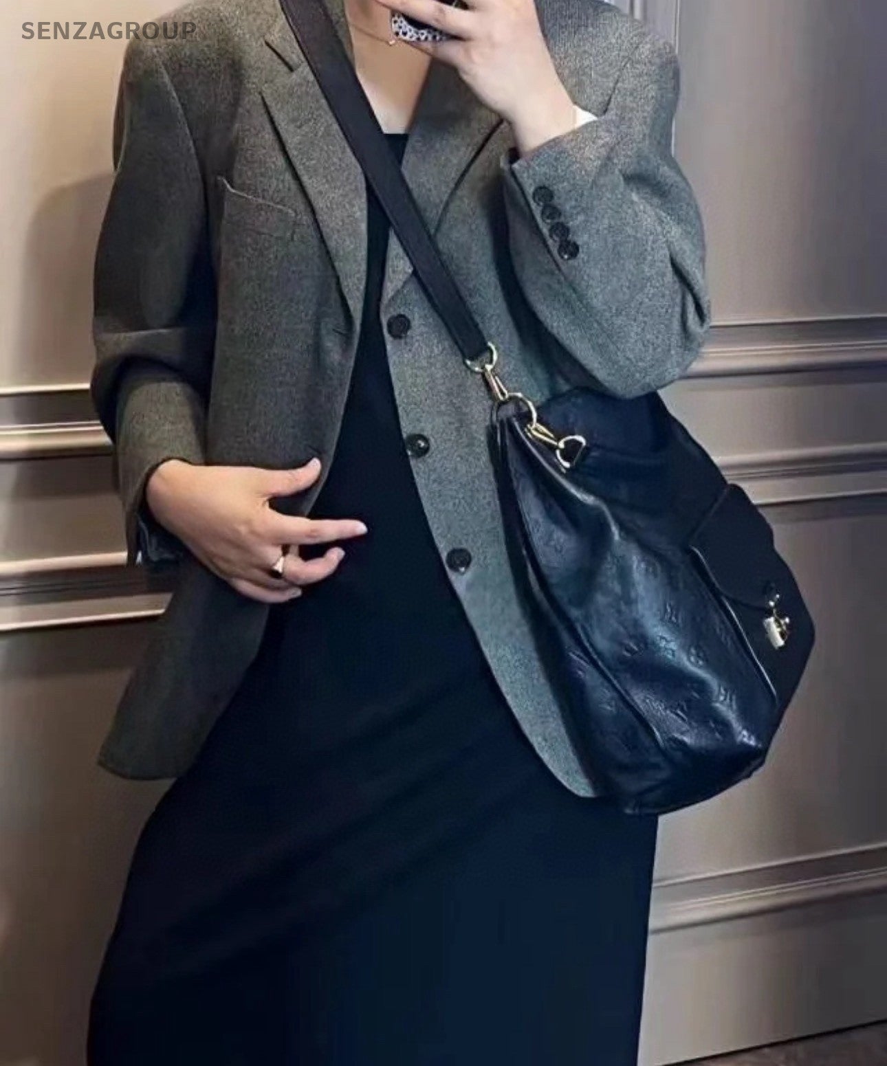Louis Vuitton Hobo Black Monogram Empreinte 2way Shoulder Handbag Women