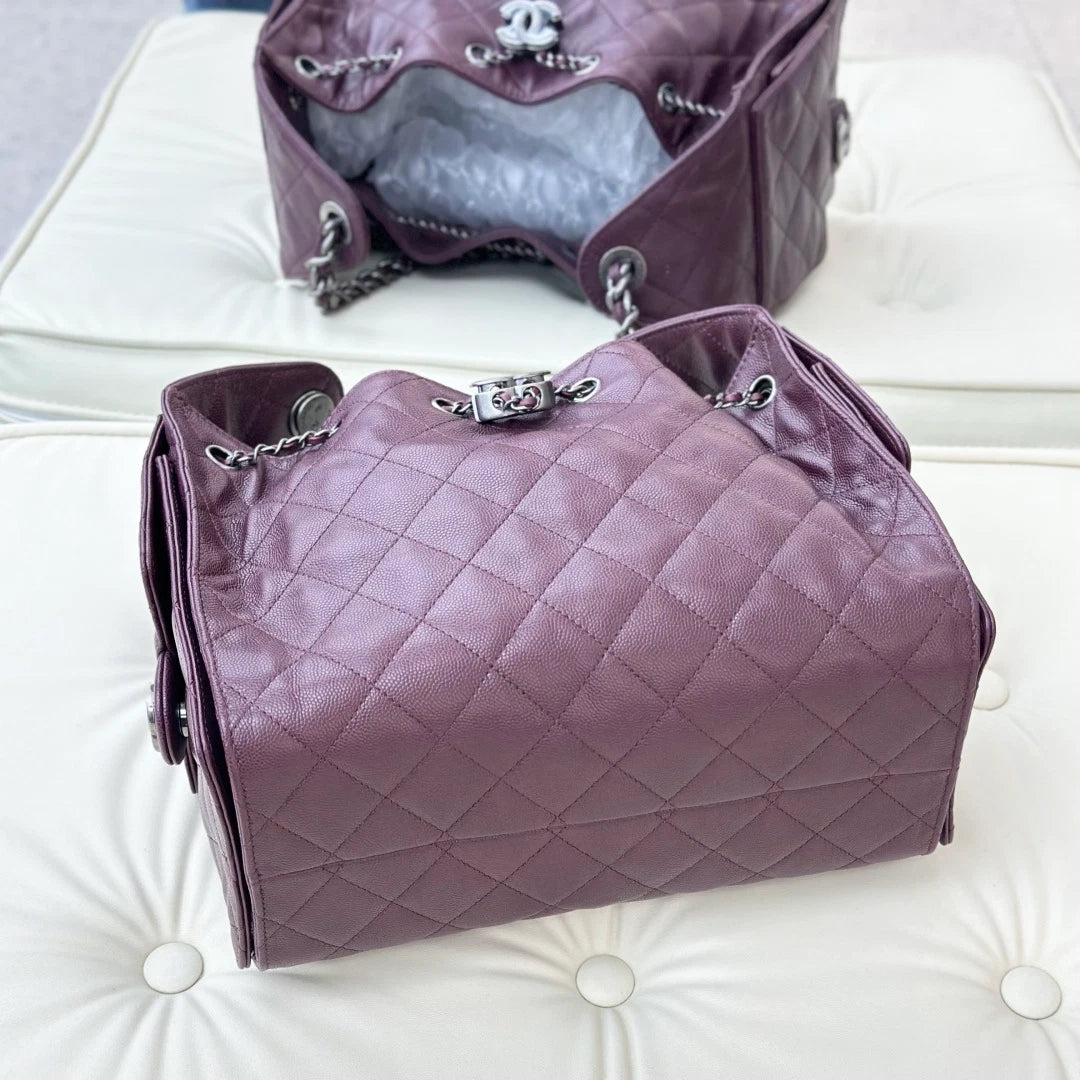Chanel 25Bag PM Calfskin Shoulder Crossbody Bag Red Silver Women Fashion S