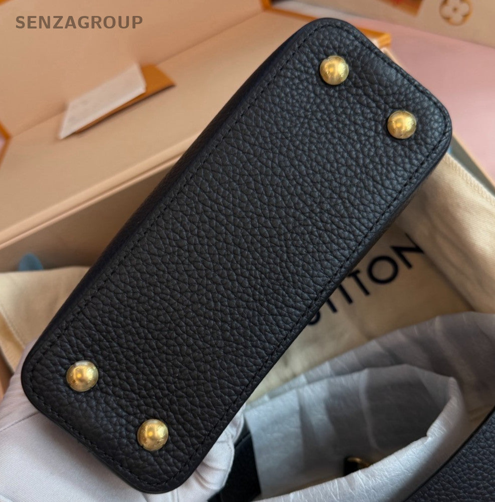 Louis Vuitton Capucines Mini Top Handle Bag Crossbody Black Gold Women Classic