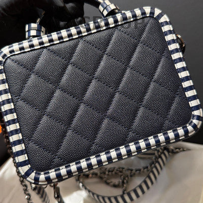 Chanel Vanity Case Navy Blue Calfskin Chain Shoulder Crossbody Bag Women