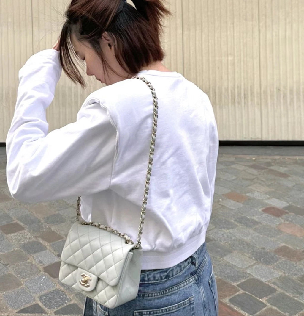 CHANEL Square Mini Crossbody Bag Blue Lambskin For Women