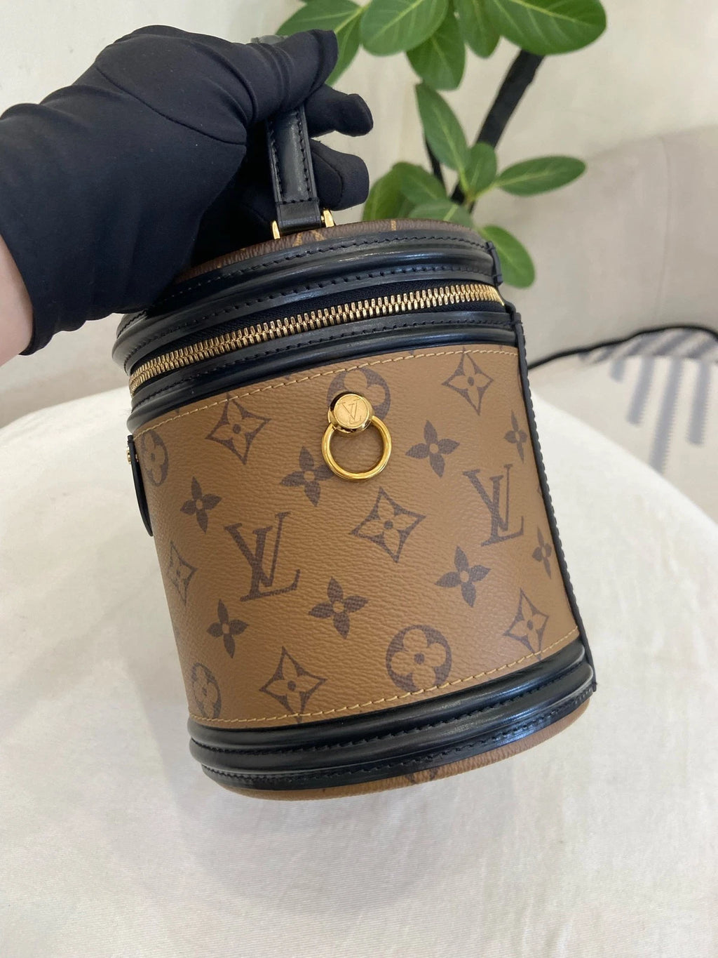 Louis Vuitton Cannes Monogram Top Handle Crossbody Brown Gold Women Classic
