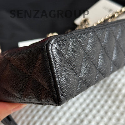 Chanel Black Caviar Leather Quilted Chain Shoulder Crossbody Handbag