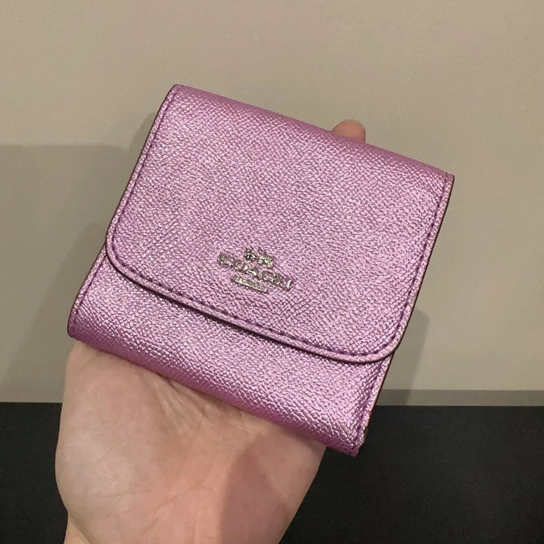 Coach Purple Leather Wallet Card Coin Purse For Women