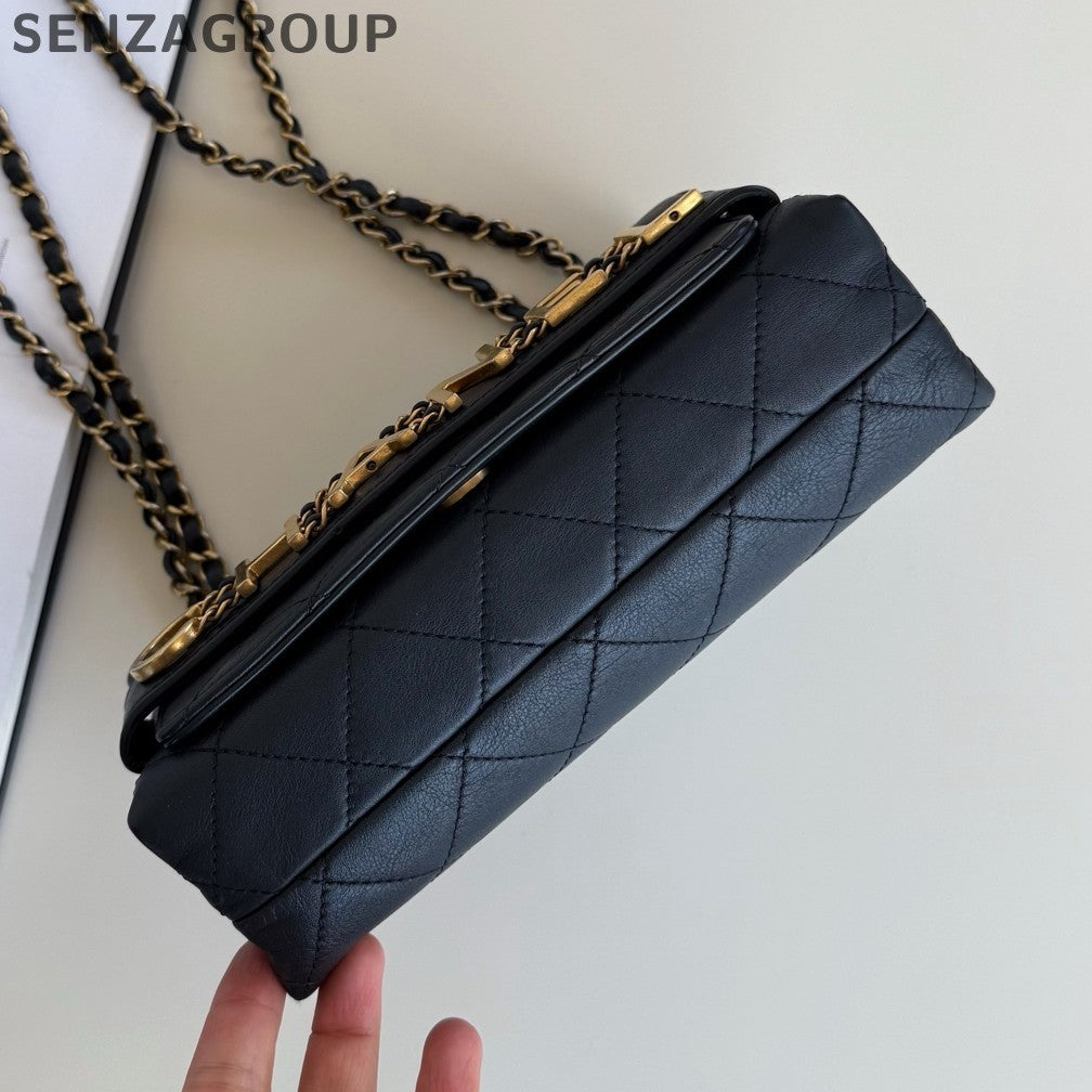 Chanel Classic Flap Chain Shoulder Bag Black Gold Women Fashion