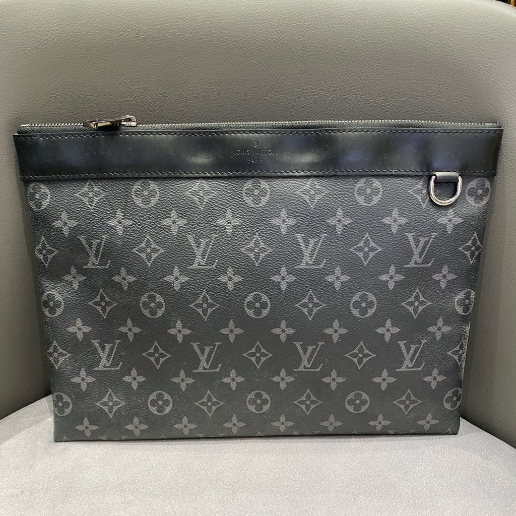 Louis Vuitton Monogram Black Silver Clutch Unisex Classic Handbag