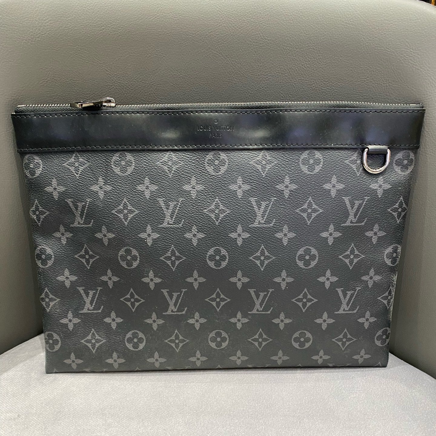 Louis Vuitton Monogram Black Silver Clutch Unisex Classic Handbag
