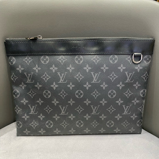 Louis Vuitton Monogram Black Silver Clutch Unisex Classic Handbag
