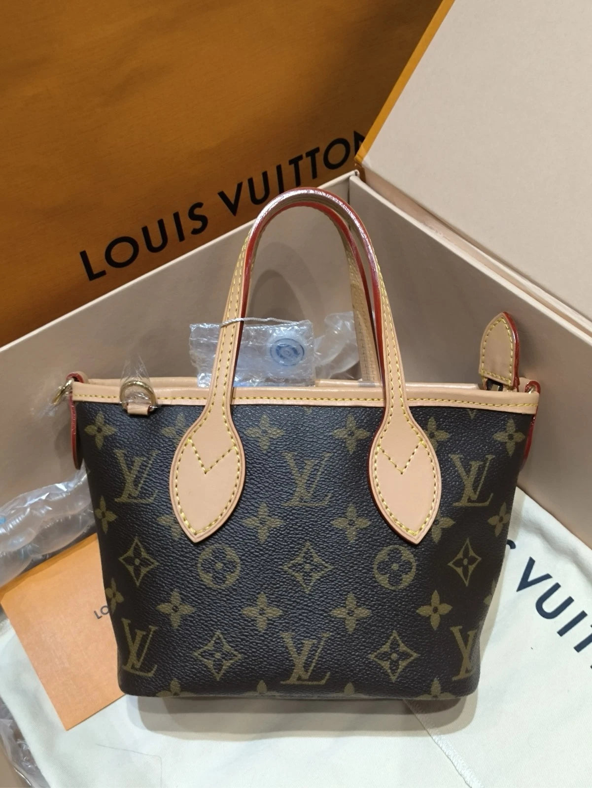 Louis Vuitton Neverfull BB Beige Shoulder Tote Bag For Women