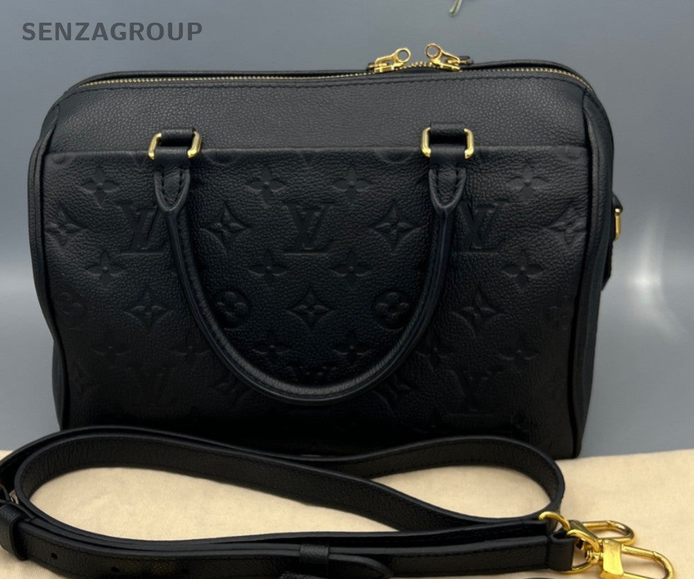 Louis Vuitton Speedy25 Monogram Black Gold Top Handle Bag Crossbody Women