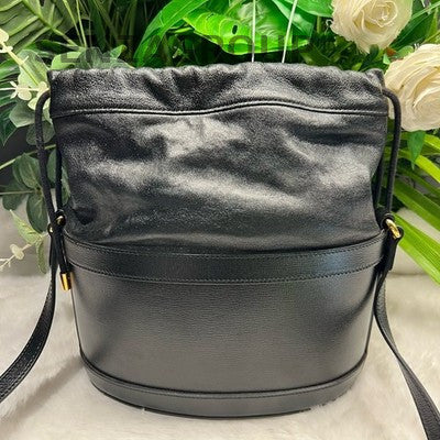 Gucci Horsebit 1955 Black Gold Bucket Bag Drawstring Shoulder Crossbody